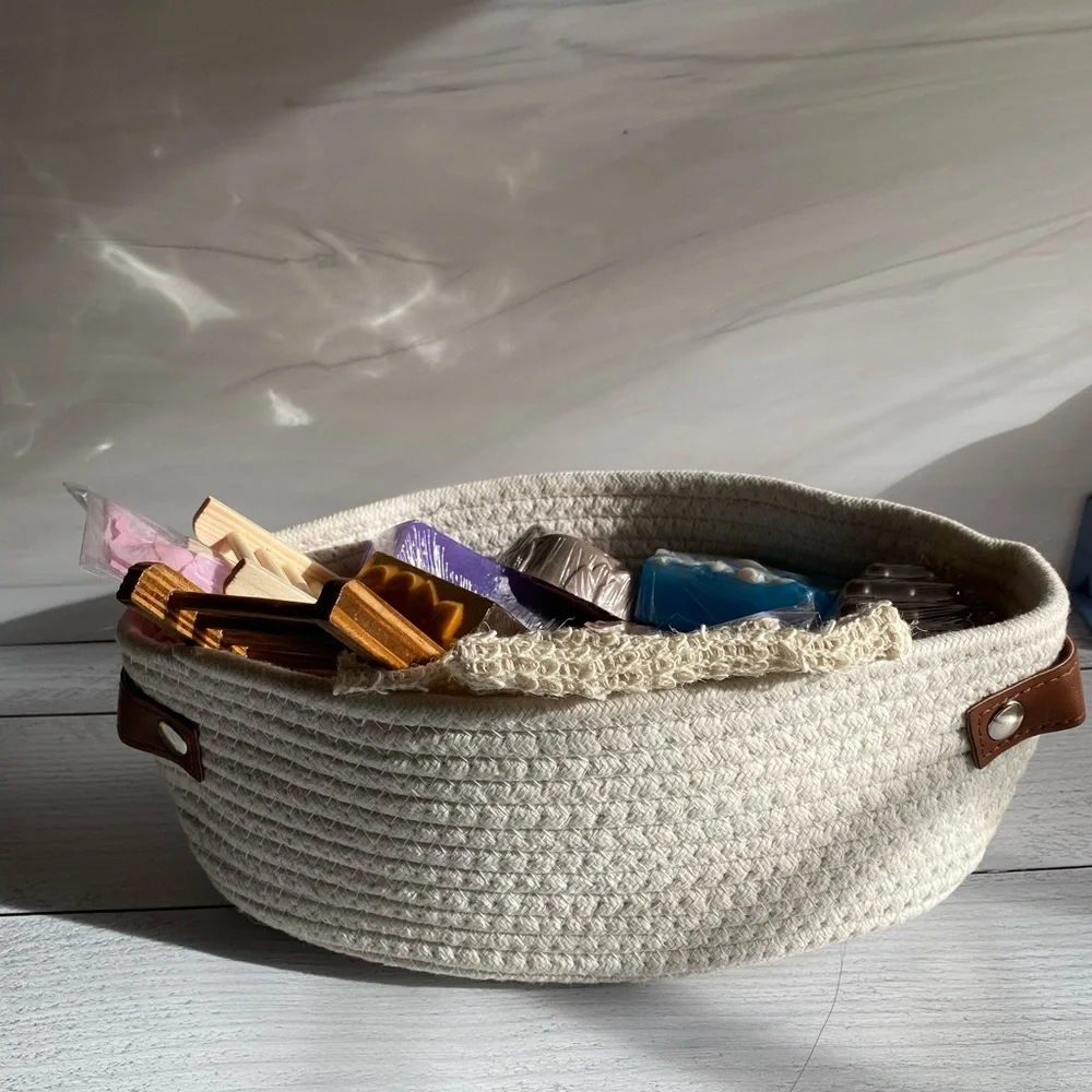 Soap Gift Basket, White Oval Woven Rope, Handmade Soaps ( PRICE IS FIRM ) - Picture 7 of 9